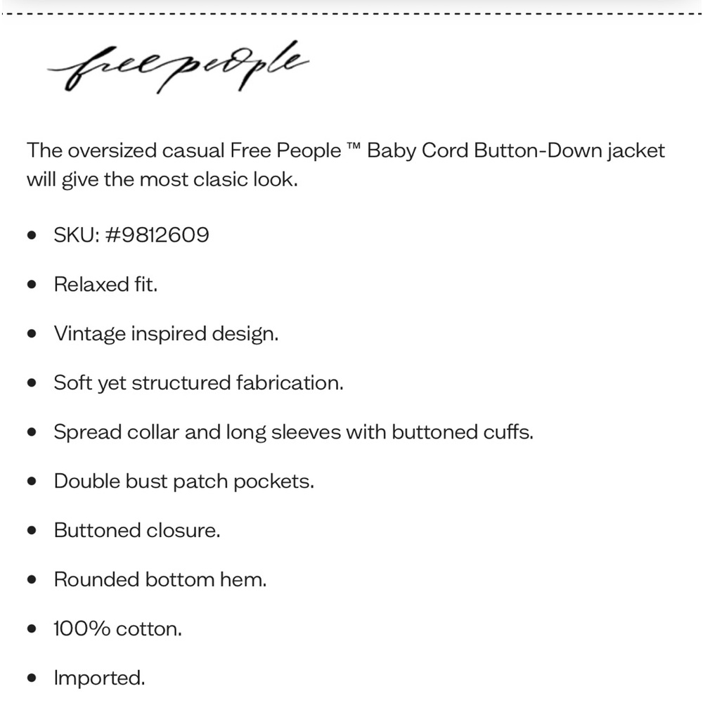 Free People Baby Cord Button-Down Jacket - Picture 11 of 11